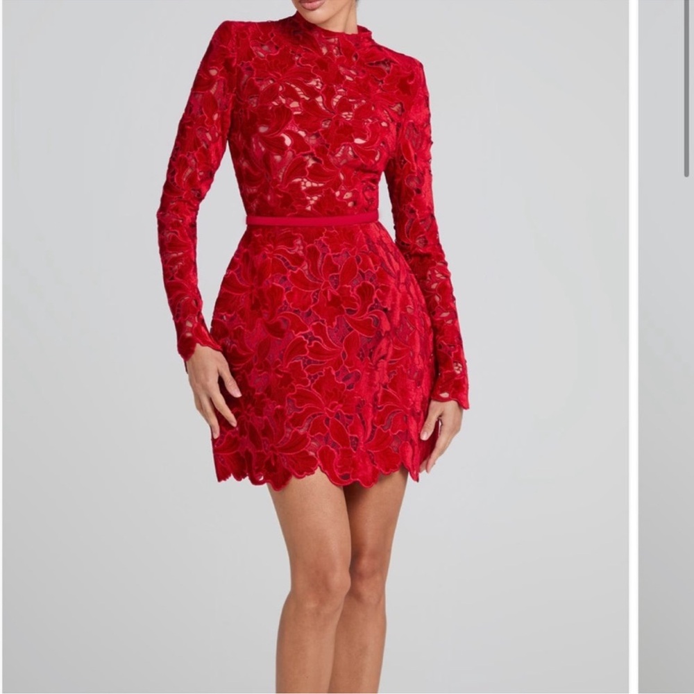 NADINE MERABI Lydia Red Lace Long Sleeve Mini Dress Size 2